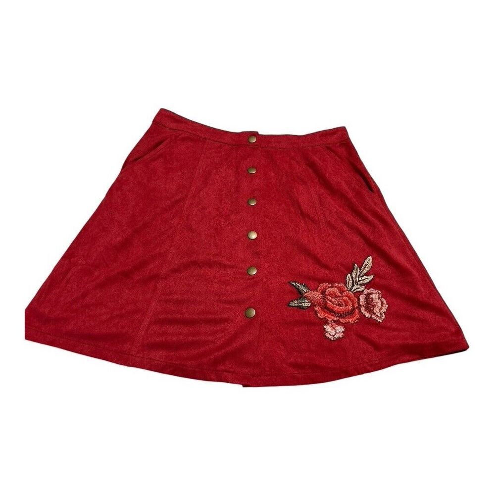 Andree By‎ Unit Faux Suede Skirt Womens SizeS  Slash Pockets Lined Embroidered